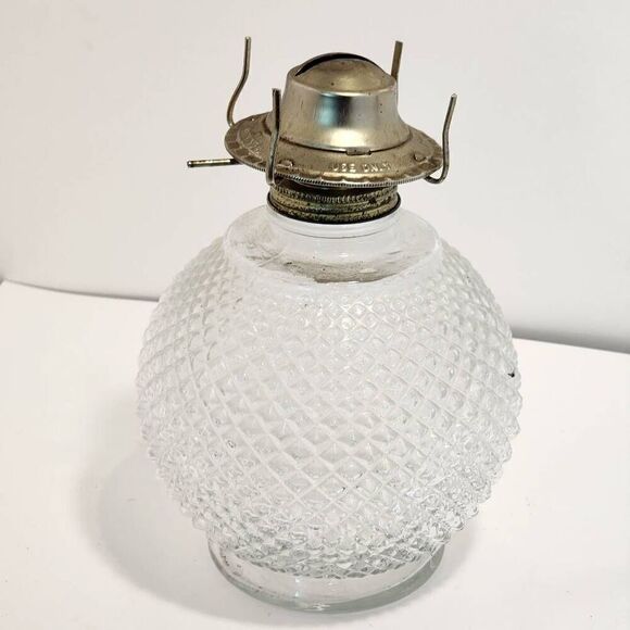 Vintage Diamond Pattern Glass Oil Lamp / Latern - Picture 1 of 4